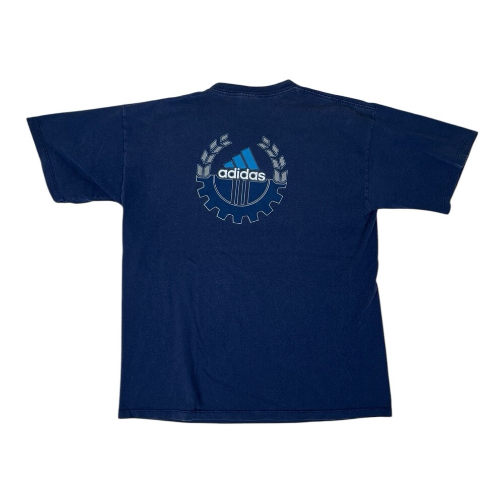 Vintage Adidas T-Shirt Size Large Crest Logo Made in USA 90s Blue